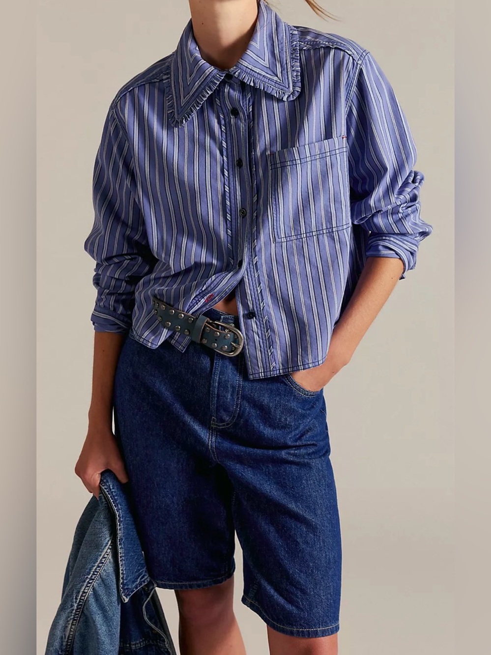 We The Free Blue Striped Button-Up Shirt